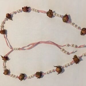Real dried rosebud and ribbon necklace